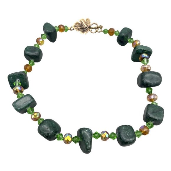 Faceted Beaded Crystal Chunky Green Jade? Gemstone Cubes Necklace 19 Inch Long - Picture 2 of 8